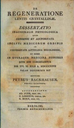 De regeneratione lentis crystallinae : Diss. inaug. physiol.