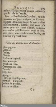 Table des Entre-mets de Caresme
