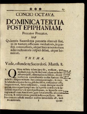 Concio Octava. Dominica Tertia Post Epiphaniam.
