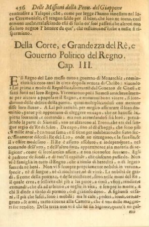 Cap. III. Della Corte, e grandezza del Rè, e Governo Politico del Regno