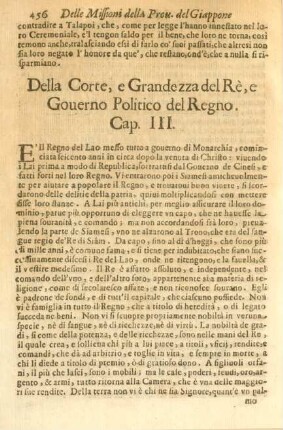Cap. III. Della Corte, e grandezza del Rè, e Governo Politico del Regno