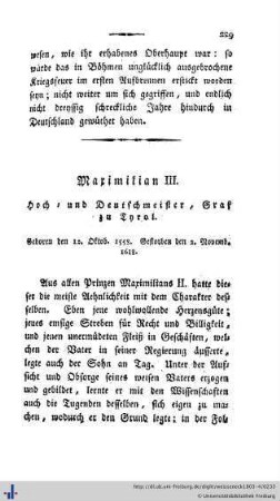 Maximilian III. Hoch- und Deutschmeister, Graf zu Tyrol