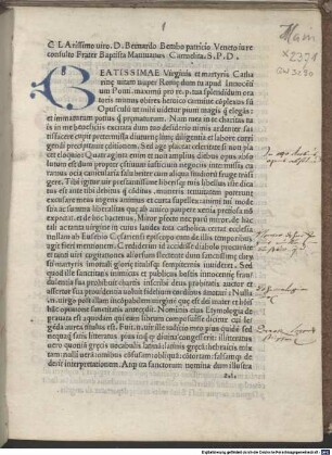 Parthenice secunda sive Catharinaria : mit Widmungsbrief des Autors an Bernardus Bembus