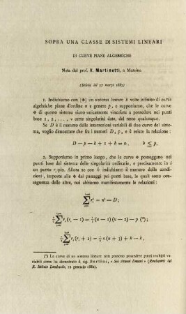 Sopra una classe di sistemi lineari di curve piane algebriche.