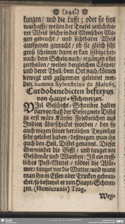 Cardobenedicten befreyen von Haupt-Schmerzen