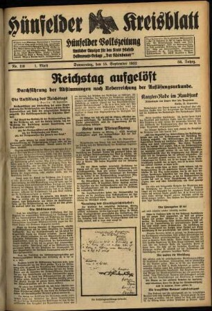 Erste Ausgabe vom Donnerstag, den 15. September 1932.