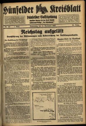Erste Ausgabe vom Donnerstag, den 15. September 1932.