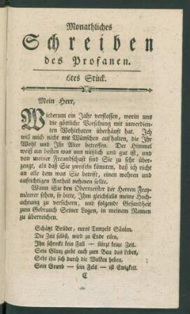 Monathliches Schreiben des Profanen. 6tes Stück.