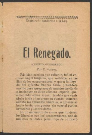El renegado : cuento guerrero