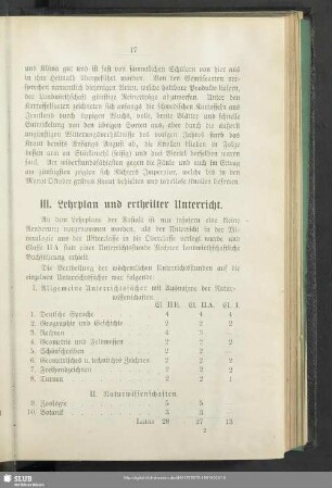 III. Lehrplan und ertheilter Unterricht