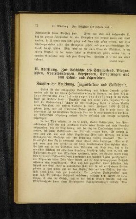 Künstlerische Erziehung, Jugendlektüre und Volksschule