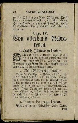 Cap. IV. Von allerhand Gebratenen.
