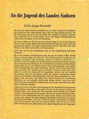 Propagandaflugblatt des Landesausschusses Sachsen für Einheit und gerechten Frieden zum Volksbegehrens 1948