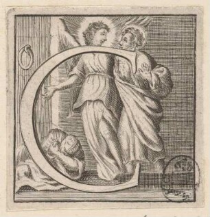 Initiale C (Ein Engel befreit den heiligen Petrus aus dem Gefängnis)