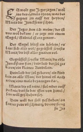 ES wolt gut Jeger jagen/ wol || inn des Himels thron/