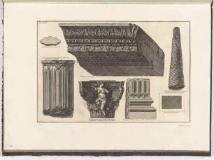 Fünf architektonische Fragmente aus Albano, aus der Folge "Antichità d’Albano e di Castel Gandolfo", Tafel XVIIII.
