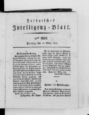 11tes Stück, Ausgabe vom 11. März 1808
