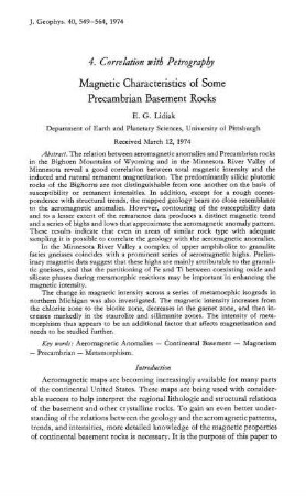 Magnetic characteristics of some Precambrian basement rocks