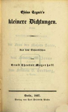 Esaias Tegnér's kleinere Dichtungen