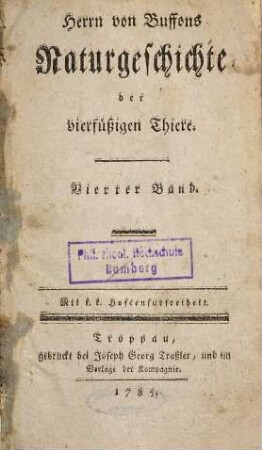 Herrn von Buffons Naturgeschichte der vierfüßigen Thiere, 4