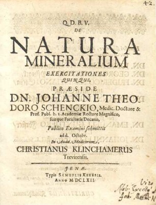 De Natura Mineralium Exercitationes Quinque