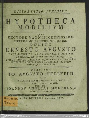 Dissertatio Iuridica De Hypotheca Mobilium