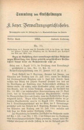 Dritter Band. 1882. Siebente Lieferung. - Nr. 70. - Nr. 76.