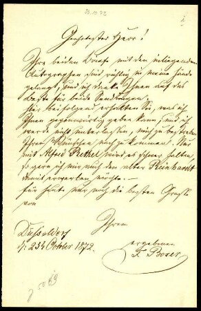 5-10-2-6.0000: Boser, Friedrich, Genremaler; diverse Schreiben ff.: Autographensammlung