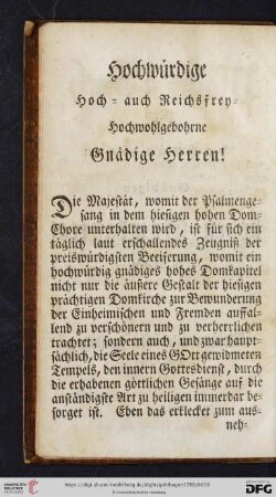 Hochwürdige Hoch- auch Reichsfrey-Hochwohlgebohrne Gnädige Herren!