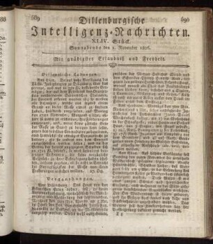 XLIV. Stück... den I. November 1806 - XLVIII. Stück... den 29. November 1806.