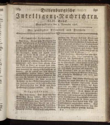 XLIV. Stück... den I. November 1806 - XLVIII. Stück... den 29. November 1806.