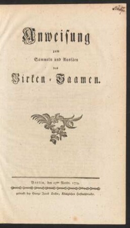 Anweisung zum Sammeln und Aussäen des Birken-Saamen