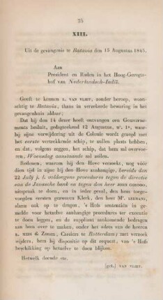 XIII. Uit de gevangenis te Batavia den 15 Augustus 1845