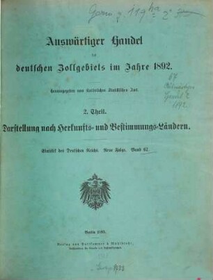 Auswärtiger Handel des deutschen Zollgebiets, 67 = 1892 (1893)