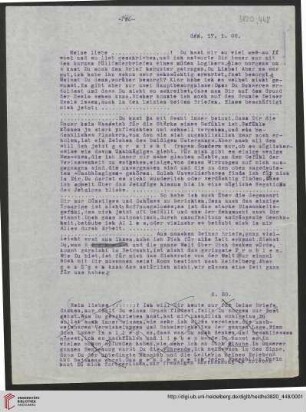 Heid. Hs. 3820,448: Brief von Emil Lask an unbekannte Frau