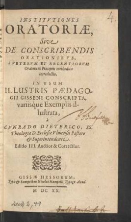 Institutiones Oratoriae, Sive De Conscribendis Orationibus, e Veterum Et Recentiorum Oratorum Praeceptis methodica introductio