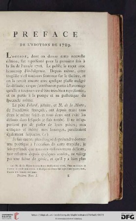Preface de l'edition de 1729