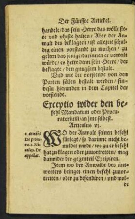 Exceptio wider den Befehl Mandatum oder Procuratorium ... Articulus vi.