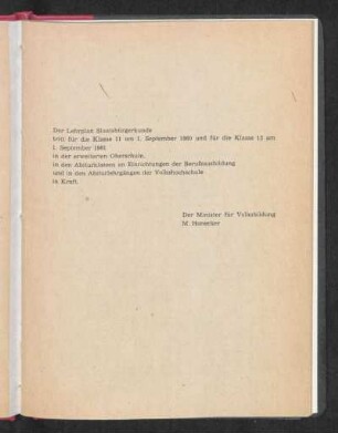 Der Lehrplan Staatsbürgerkunde tritt ...
