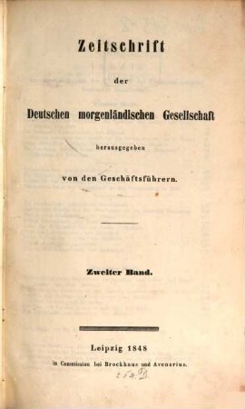 Zeitschrift der Deutschen Morgenländischen Gesellschaft : ZDMG. 2, 2. 1848
