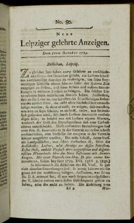 No. 80. Den 5ten October 1789.