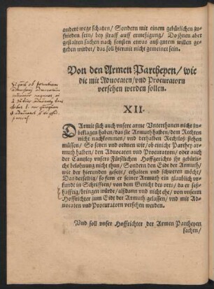 Von den Armen Partheyen/ wie die mit Advocaten/ und Procuratorn versehen werden sollen. XII.