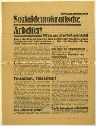 Aufruf der KPD an SPD-Anhänger zur Abstimmung für die Auflösung des preußischen Landtags beim Volksentscheid 1931