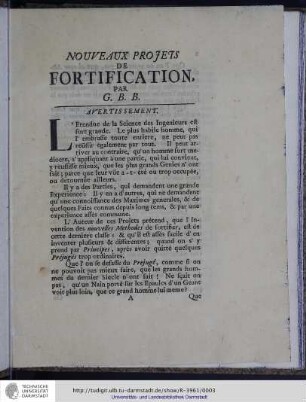 Nouveaux Projets de Fortification