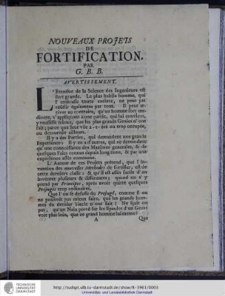 Nouveaux Projets de Fortification