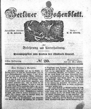 No. 20, Sonnabend, den 18. Mai 1839.
