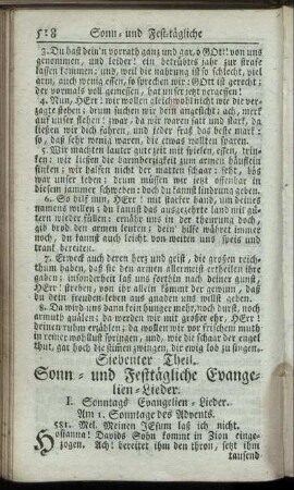 Siebenter Theil. Sonn- und Festtägliche Evanglien-Lieder.