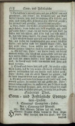 Siebenter Theil. Sonn- und Festtägliche Evanglien-Lieder.