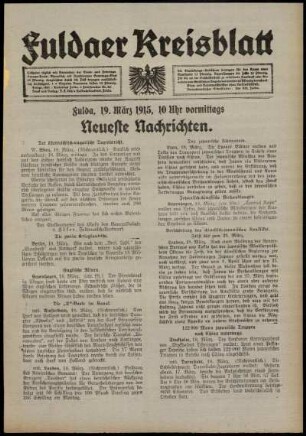 Erste Ausgabe vom Freitag, den 19. März 1915.