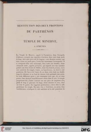 Restitution des deux frontons du Parthenon ou temple de Minerve à Athenes